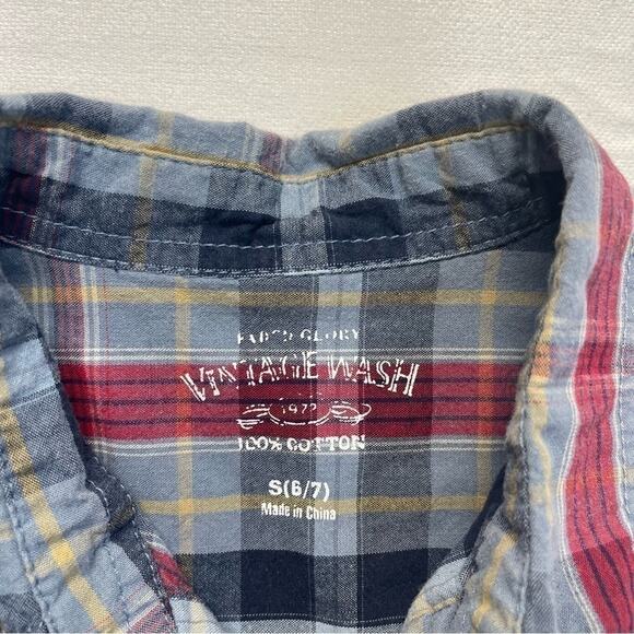 Faded Glory Plaid Button Down Shirt Short Sleeves Blue Red boys Size Small 6-7 - Picture 4 of 6